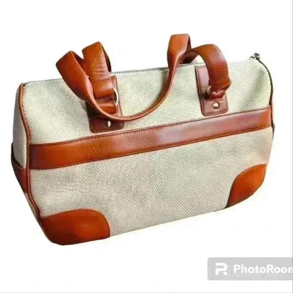 Antonio Melani Leather Tan Canvas Shoulder Bag Purse - Picture 3 of 4